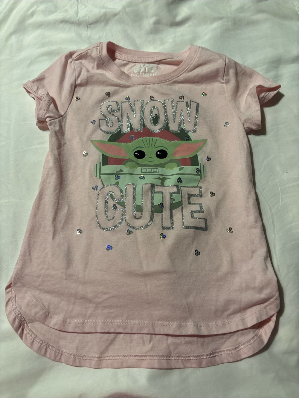 Pink "Snow Cute" Graphic Tee for Kids - Baby Yoda Inspired Medium 7/8